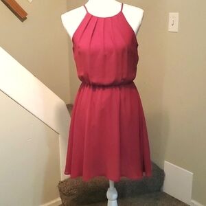 LUSH Burgundy Blouson Chiffon Lined Halter Neck Sleeveless Dress Size Small
